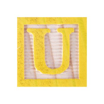 Letter U childs wood block on white with clipping path