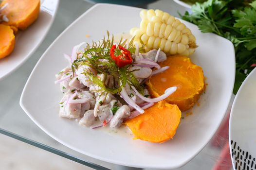 ceviche, seafood dish, peruvian cuisine.