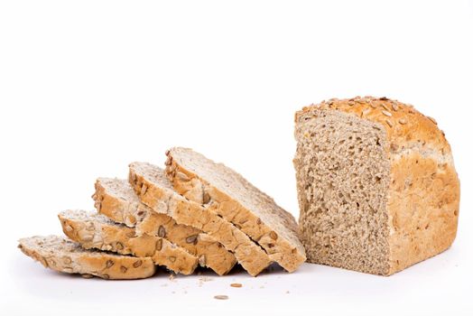 Bread with sunflower seeds. Tasty sliced bread, isolated on white background
