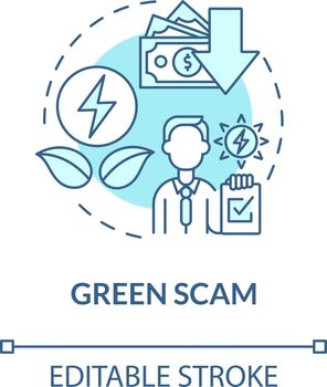 Green scam blue concept icon. Renewable energy. Money losing risks. Secure financial investment in green abstract idea thin line illustration. Vector isolated outline color drawing. Editable stroke