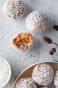 Homemade dates candies with coconut
