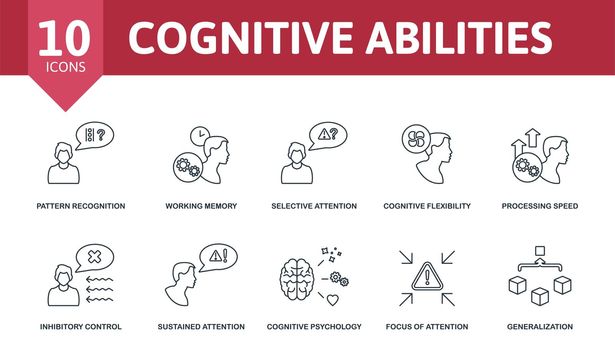 Cognitive Abilities set icon. Editable icons cognitive abilities theme such as pattern recognition, selective attention, processing speed and more.