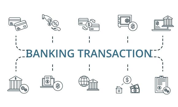 Banking Trasaction set icon. Editable icons banking trasaction theme such as deposits acceptance, funds remittance, bill payment services and more.