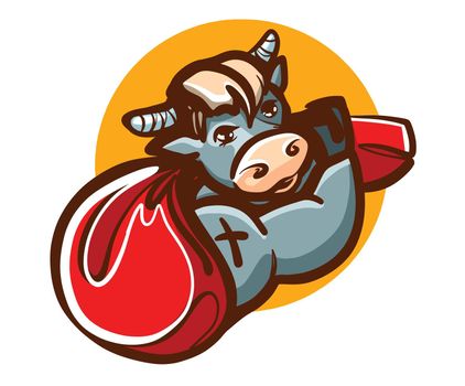 the bull character carries a red bag with gifts