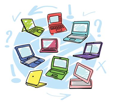 Computers for children vector. Choosing a gadget.