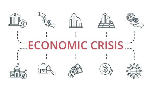 Economic Crisis set icon. Editable icons economic crisis theme such as recession, currency crisis, inflation and more.