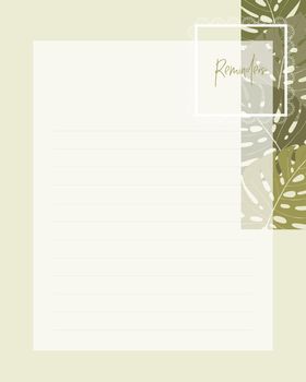 Reminder collage scrapbooking notes to do list planner, text, lined paper, lace frame and monstera. Vintage craft.