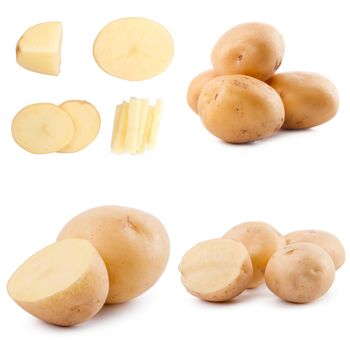 Stacks of potato isolated on white background