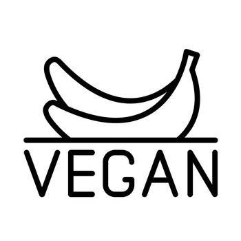 vegan line logo icon isolated on white. vegan healthy organic food line icon with bananas for web and ui design, mobile apps and print packaging