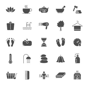 spa and sauna silhouette vector icons isolated on white. spa and sauna icon set for web, mobile apps, ui design and print