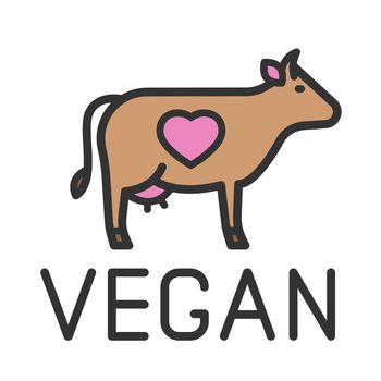 vegan color filled logo icon isolated on white. love cow outline color icon for web and ui design, mobile apps and print package