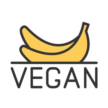 vegan color filled logo icon isolated on white. yellow bananas outline color logo icon for web and ui design, mobile apps and polygraphy