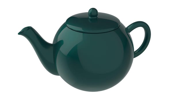 green teapot isolated black red for tea time 3d render image