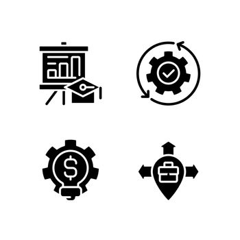 Improvement business process black glyph icons set on white space