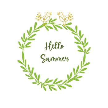 Inscription hello summer in a flower circle. Vector illustration isolated on a white background.
