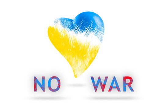 No war in Ukraine. Broken blue-yellow heart on a white isolated background. Save Ukraine. The heart is painted in the colors of the Ukrainian flag - blue and yellow.
