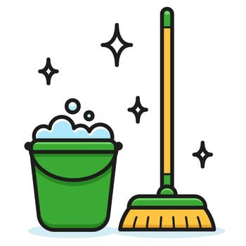 bucket and broom cartoon illustration