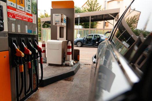 Paris, France-June,10 2021: Fuel Pumps at the Petrol Station