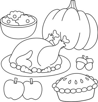 Thanksgiving Feast Coloring Page for Kids
