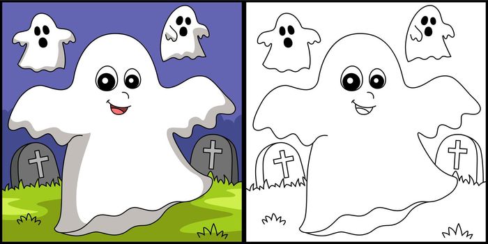 Ghost Halloween Coloring Page Illustration