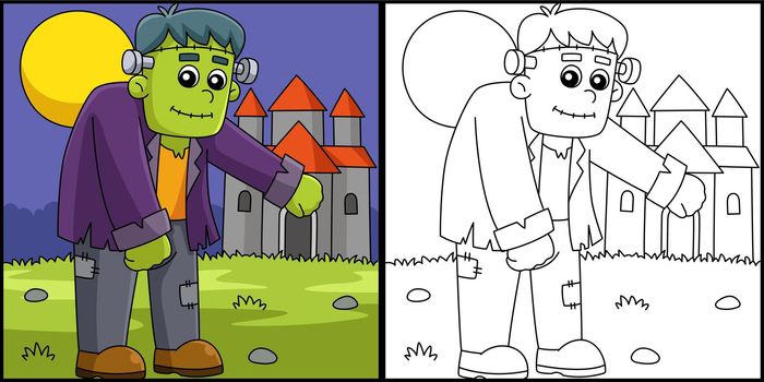 Frankenstein Halloween Coloring Page Illustration