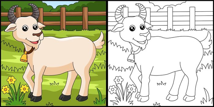 Goat Coloring Page Colored Illustration