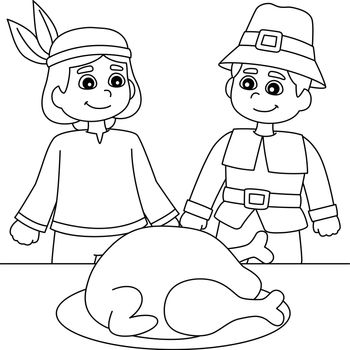 Thanksgiving Pilgrim Native American Boy Coloring