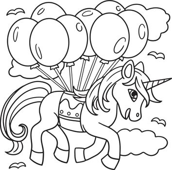 Unicorn Floating With The Balloons Coloring Page