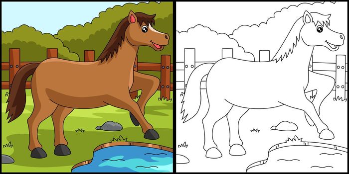 Horse Coloring Page Colored Illustration