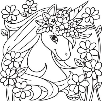 Unicorn Wearing A Flower Wreath Coloring Page
