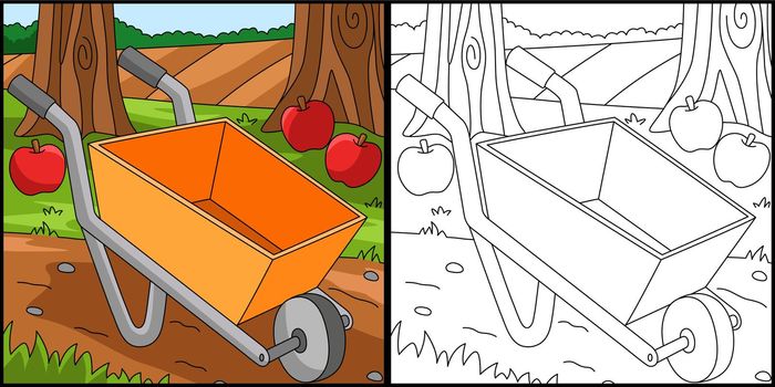 Wheelbarrow Coloring Page Colored Illustration
