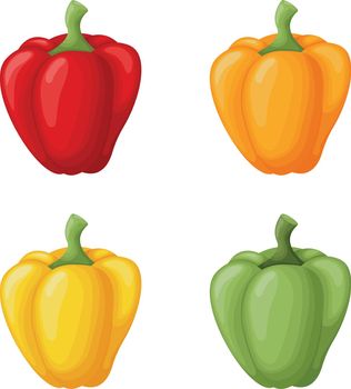 Bulgarian pepper. A set of Bulgarian sweet peppers of different colors. Sweet vegetable. Vector illustration on a white background