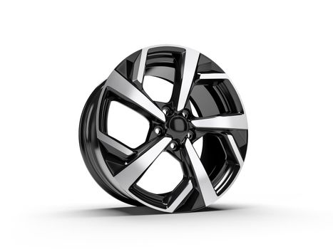 Alloy wheel for a car. 3D rendering illustration.