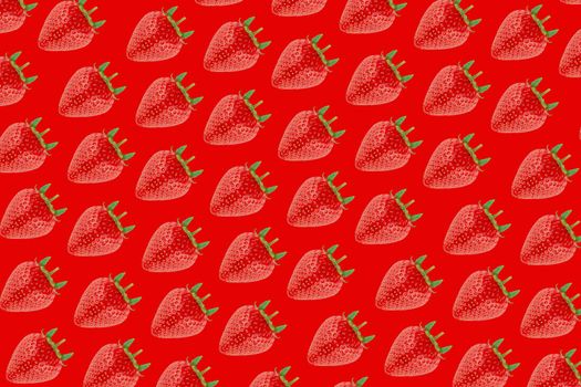 Strawberry pattern on red background. Seasonal fruits.
