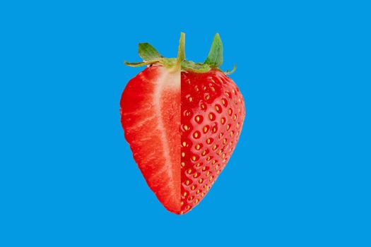 Strawberry pattern on blue background. Seasonal berry
