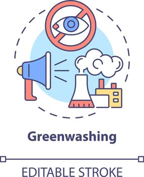 Greenwashing concept icon. Marketing spin. Companies misleading information to gloss over bad behavior abstract idea thin line illustration. Vector isolated outline color drawing. Editable stroke