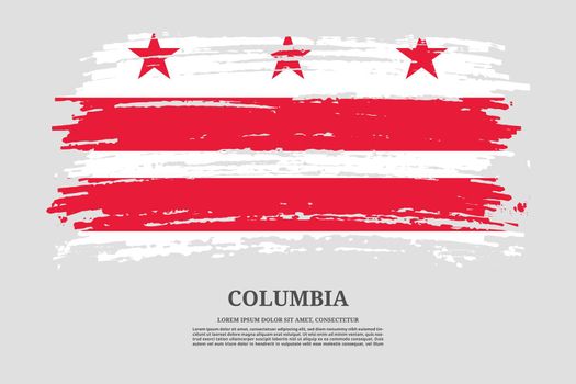Columbia flag with brush stroke effect and information text poster, vector