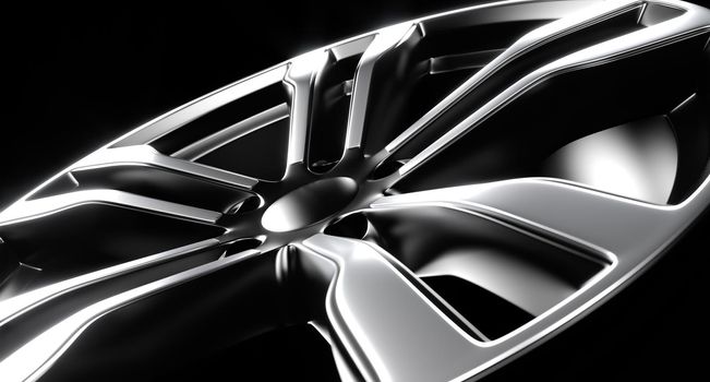 Aluminum car rim close up. 3D rendering illustration.
