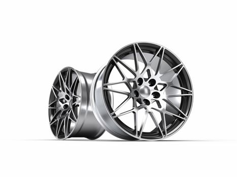 car alloy wheel isolated. 3D rendering illustration.