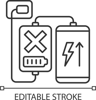Charging, discharging powerbank linear manual label icon