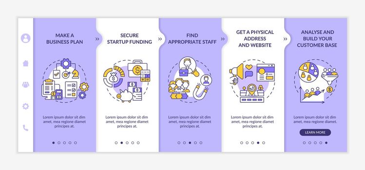 Startup launch process steps onboarding vector template