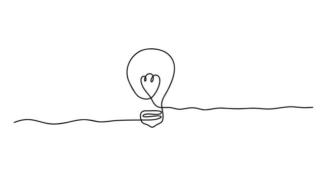 Continuous one line light bulb. Idea bulb single line. Vector innovation concept.