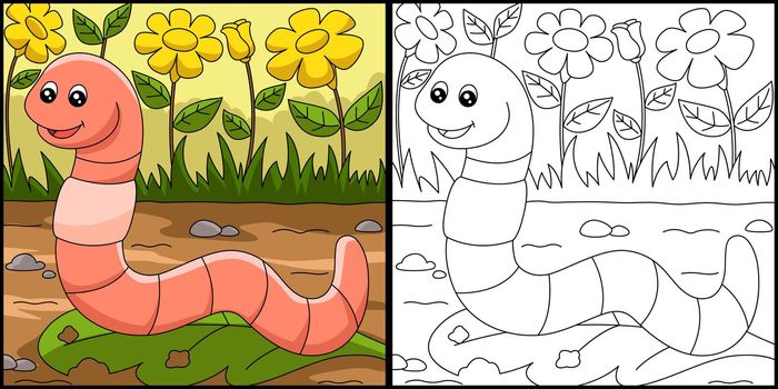 Worm Coloring Page Colored Illustration