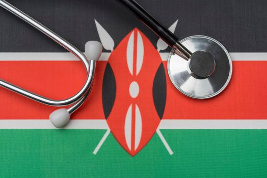 Kenya flag and stethoscope. The concept of medicine.