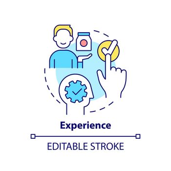 Experience concept icon. Service and goods perception. Product need abstract idea thin line illustration. Isolated outline drawing. Editable stroke. Arial, Myriad Pro-Bold fonts used