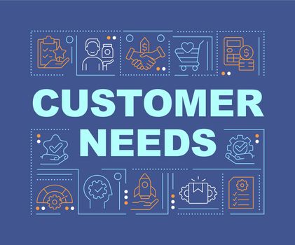 Customer needs word concepts dark blue banner