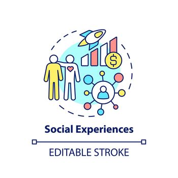 Social experiences concept icon. Socialization demand. Customer behavior trend abstract idea thin line illustration. Isolated outline drawing. Editable stroke. Arial, Myriad Pro-Bold fonts used