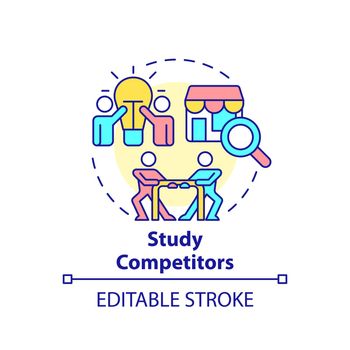 Study competitors concept icon. Market research. Identifying customer needs abstract idea thin line illustration. Isolated outline drawing. Editable stroke. Arial, Myriad Pro-Bold fonts used