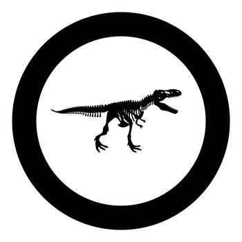 Dinosaur skeleton tyrannosaurus rex bones silhouettes icon in circle round black color vector illustration image solid outline style
