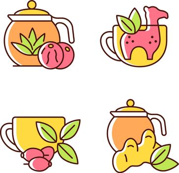 Medicinal tea RGB color icons set